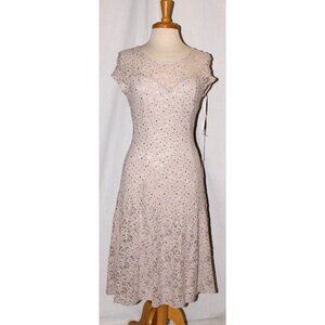 NWOT Fanny #1578 Short Stretch Lace Formal or Evening Dress-Size L-SILVER-NEW